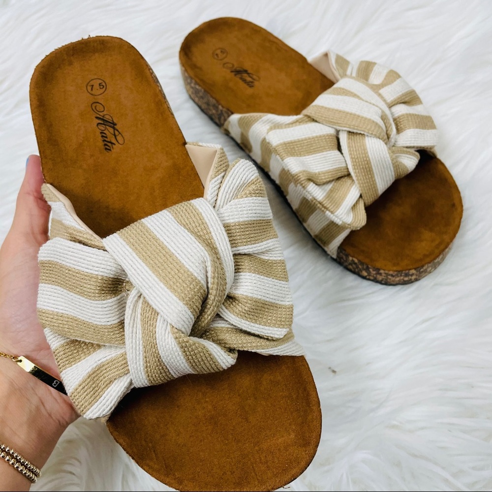 Beige striped knot sandal - Picture 2 of 10